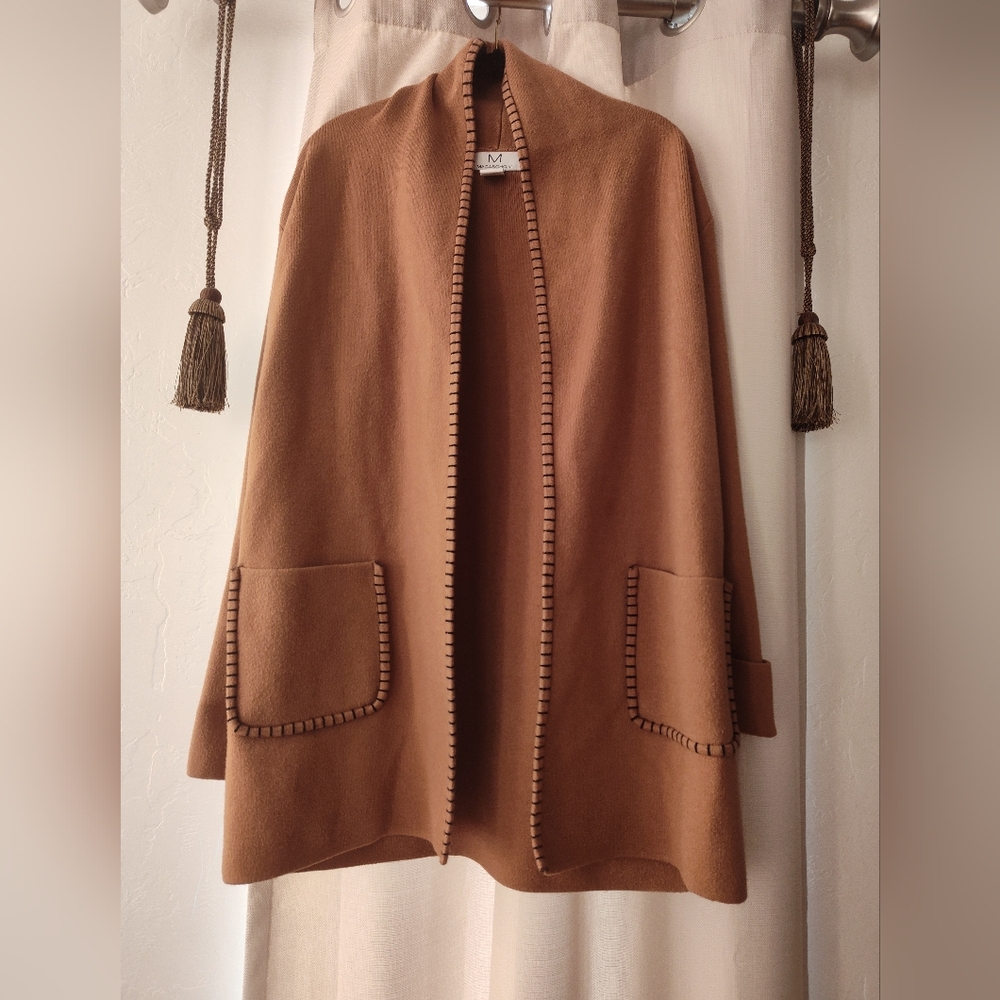 Magaschoni Women's XS Camel Open Front Jacket Trim Pockets